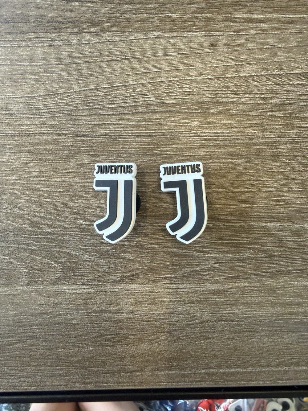 2 Juventus Soccer Logo Shoe Charms Black White J Fits Crocs Wristbands